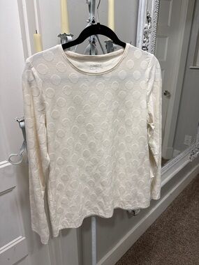 Talbots Cream Long-Sleeve Dot Textured Tee